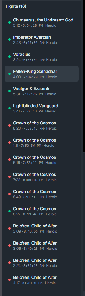 noodle.tools fight list — browse all encounters in a raid session
